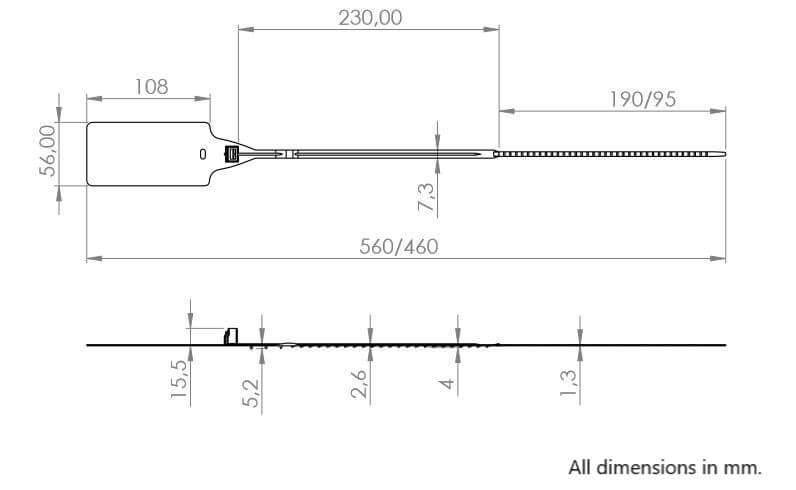 VersaTight XL Flag Numbered Security Seal - Dimensions