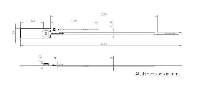 VersaPost Numbered Strap Security Seal with Metal Insert - Dimensions