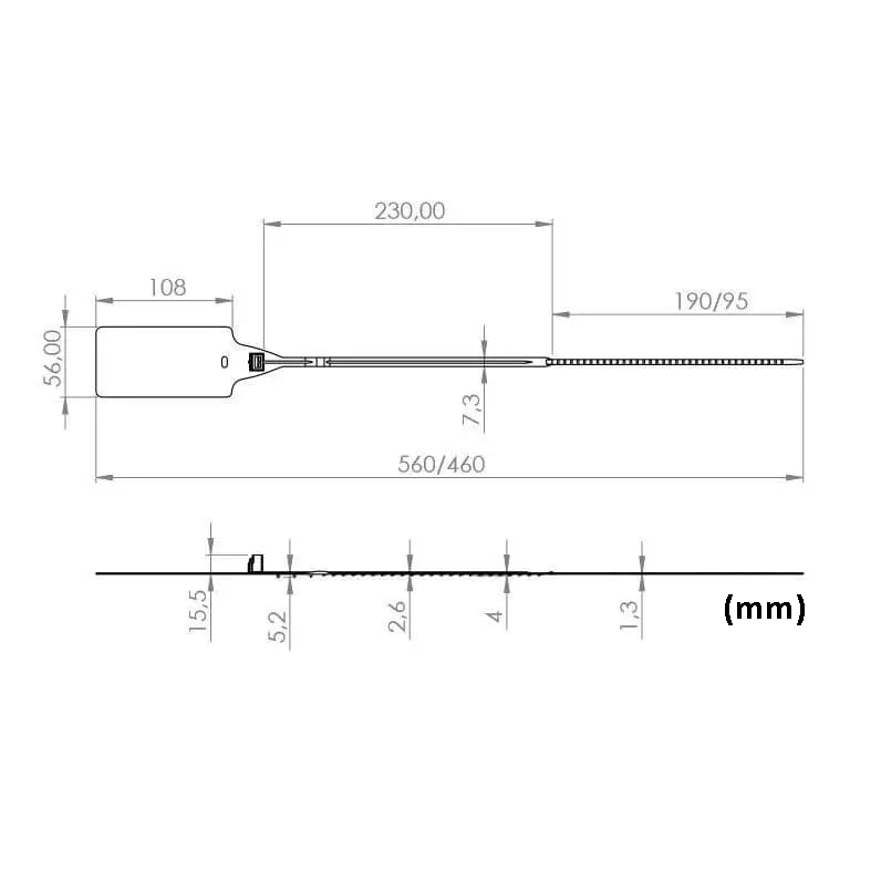 VersaTight XL Flag Numbered Security Seal - Dimensions