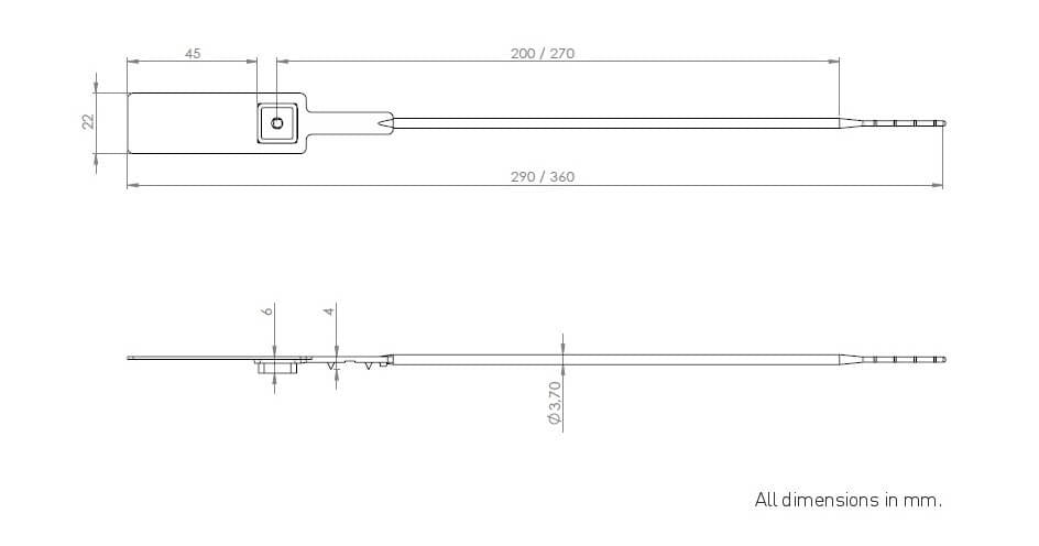 VersaPull Numbered Metal Jaw Plastic Security Seal - 3.7mm Dimensions