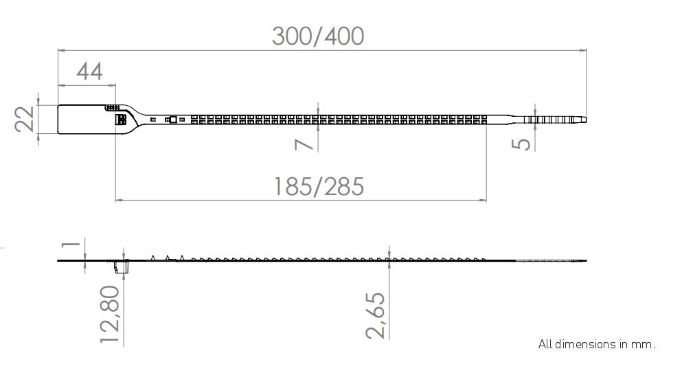 VersaTight Numbered Variable Length Security Seal - Dimensions